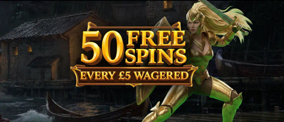 Get 50 Free Spins every £5 Wagered, up to 200 spins