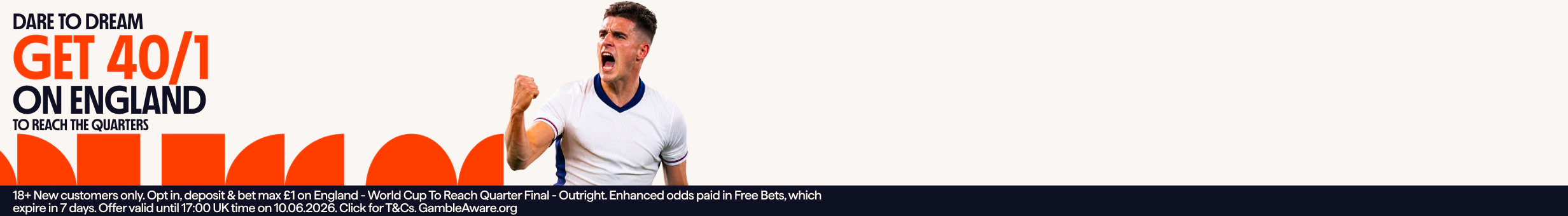 Betano NWP1 - Get 40/1on England to Reach the Quarter Final promotion